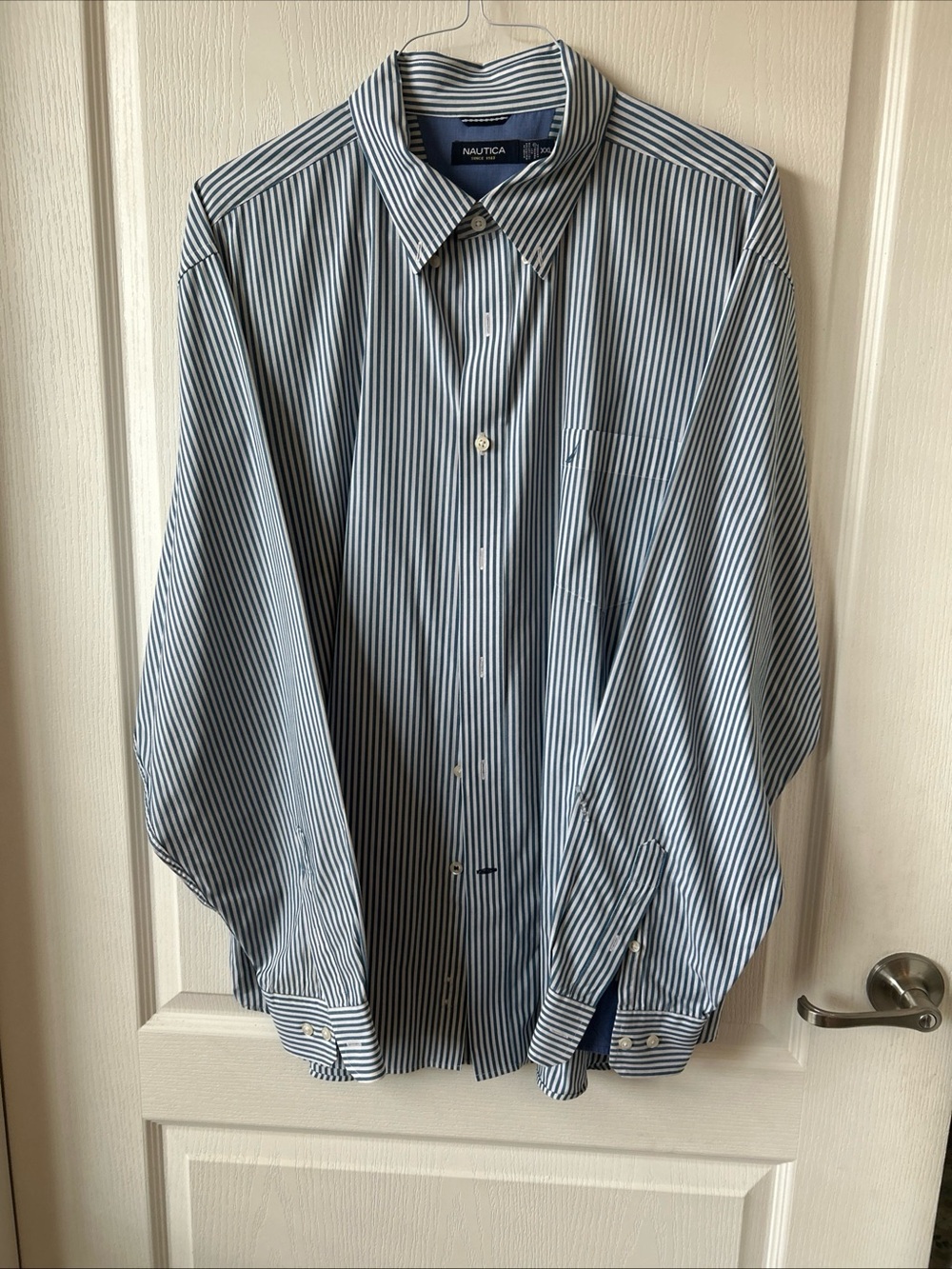 Nautica Men's Blue and White Stripe Dress Shirt XXL